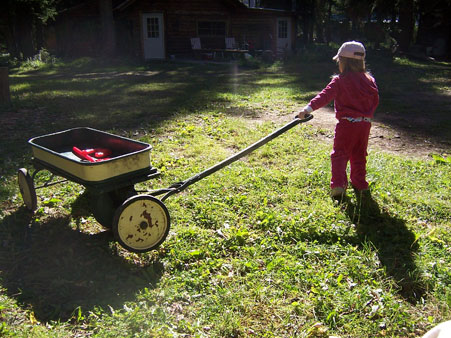 Selah with a 75-year-old wagon